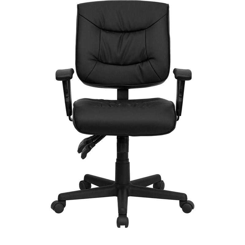 Mid - Back Black LeatherSoft Multifunction Swivel Ergonomic Task Office Chair with Adjustable Arms - Mervyns