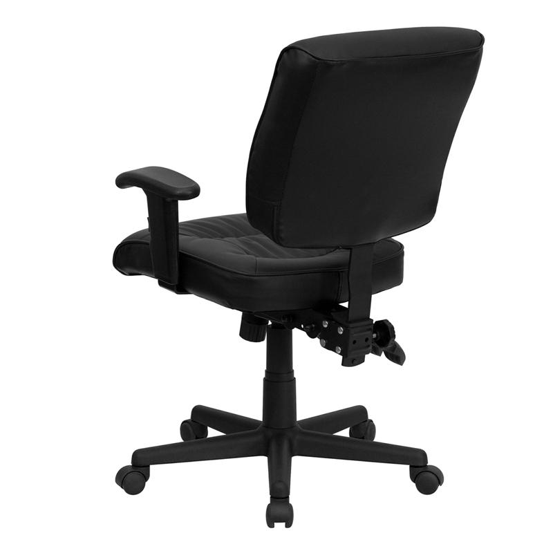 Mid - Back Black LeatherSoft Multifunction Swivel Ergonomic Task Office Chair with Adjustable Arms - Mervyns