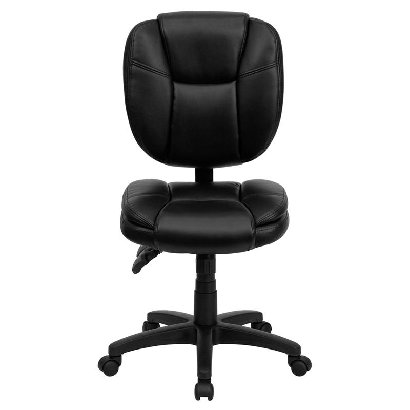 Mid - Back Black LeatherSoft Multifunction Swivel Ergonomic Task Office Chair with Pillow Top Cushioning - Mervyns