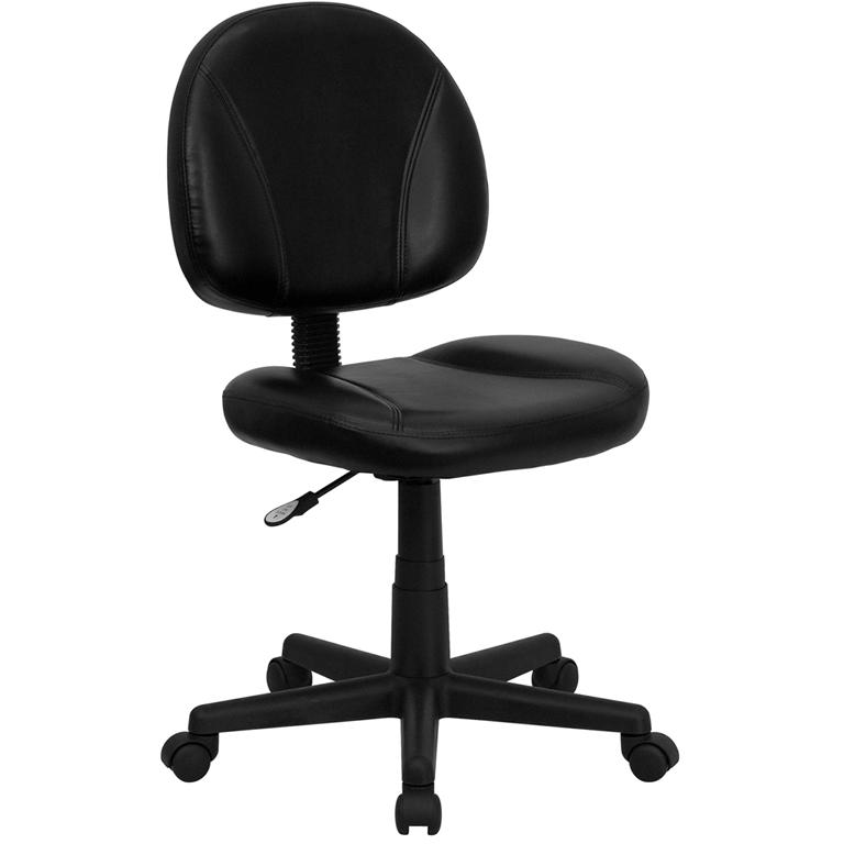 Mid - Back Black LeatherSoft Swivel Ergonomic Task Office Chair with Back Depth Adjustment - Mervyns