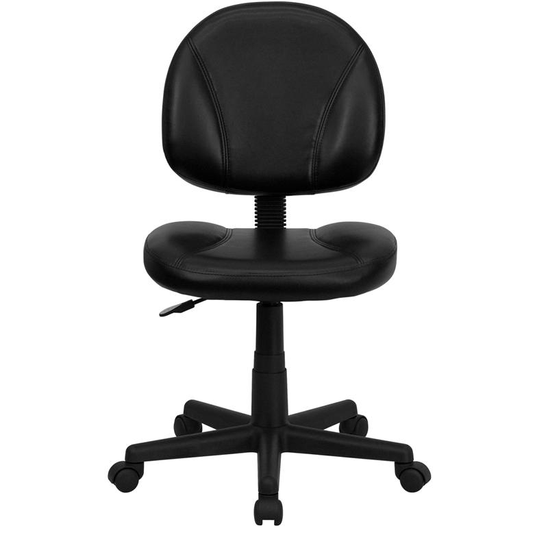 Mid - Back Black LeatherSoft Swivel Ergonomic Task Office Chair with Back Depth Adjustment - Mervyns