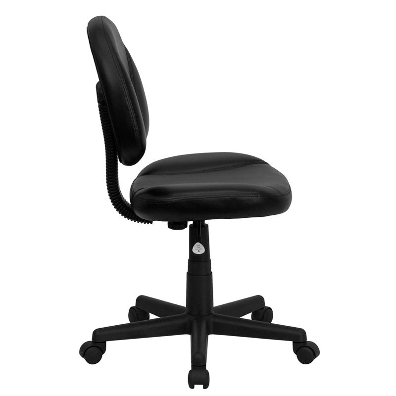 Mid - Back Black LeatherSoft Swivel Ergonomic Task Office Chair with Back Depth Adjustment - Mervyns