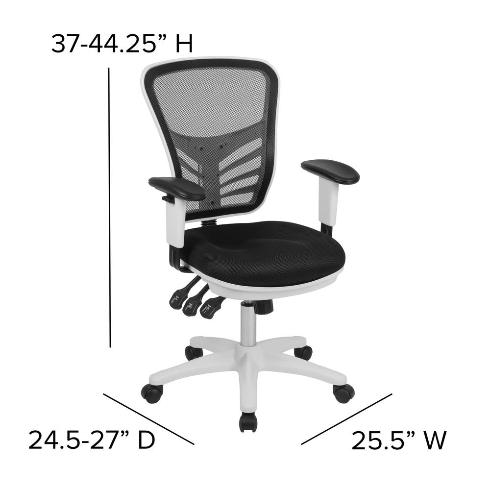 Mid - Back Black Mesh Multifunction Executive Swivel Ergonomic Office Chair with Adjustable Arms and White Frame - Mervyns