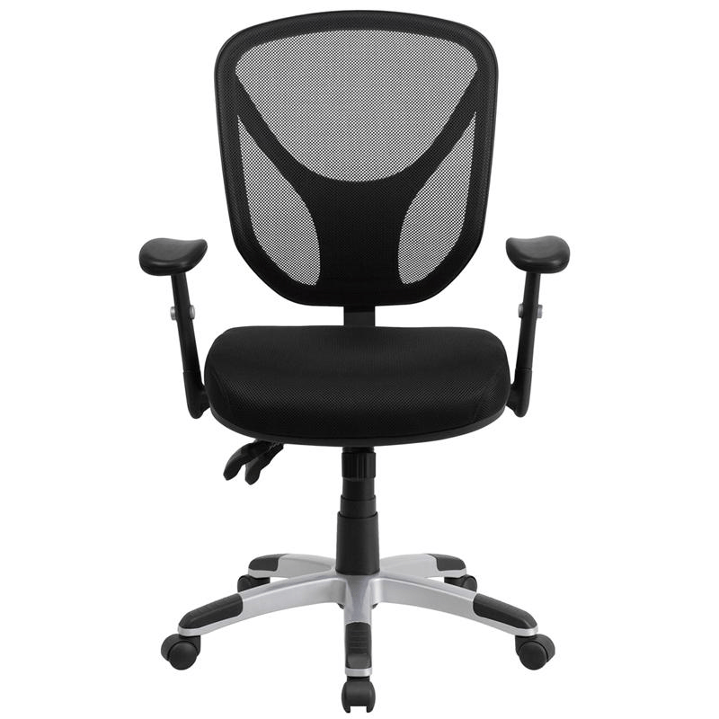 Mid - Back Black Mesh Multifunction Swivel Ergonomic Task Office Chair with Adjustable Arms - Mervyns