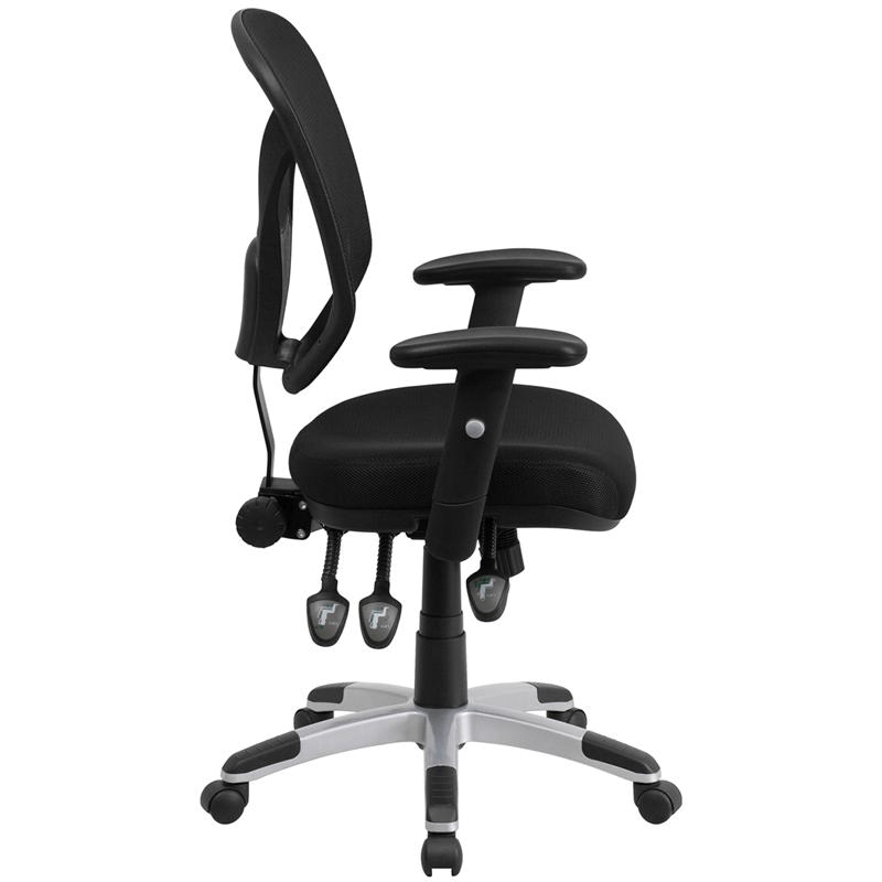 Mid - Back Black Mesh Multifunction Swivel Ergonomic Task Office Chair with Adjustable Arms - Mervyns