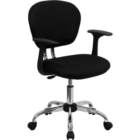 Mid - Back Black Mesh Padded Swivel Task Office Chair with Chrome Base and Arms - Mervyns