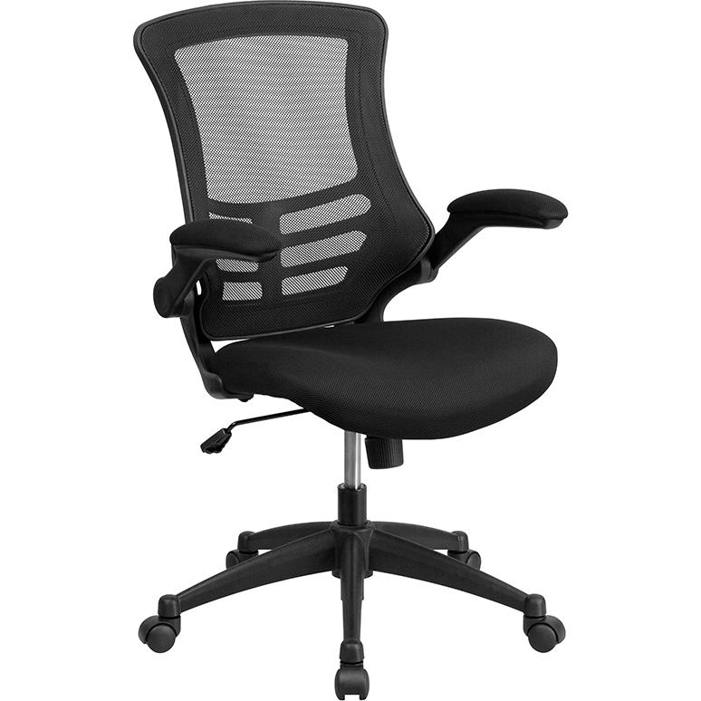 Mid - Back Black Mesh Swivel Ergonomic Task Office Chair with Flip - Up Arms, BIFMA Certified - Mervyns