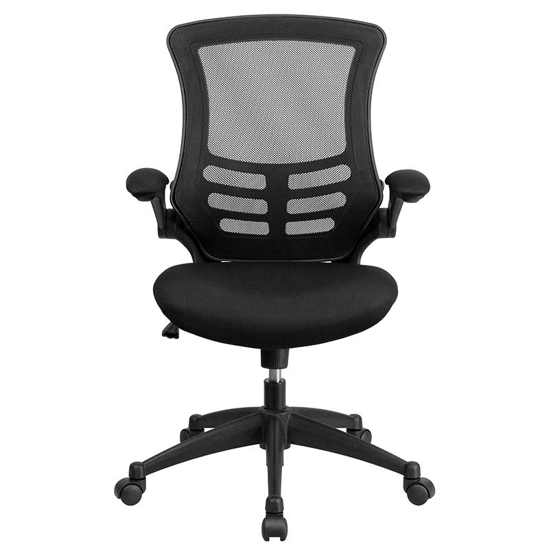 Mid - Back Black Mesh Swivel Ergonomic Task Office Chair with Flip - Up Arms, BIFMA Certified - Mervyns