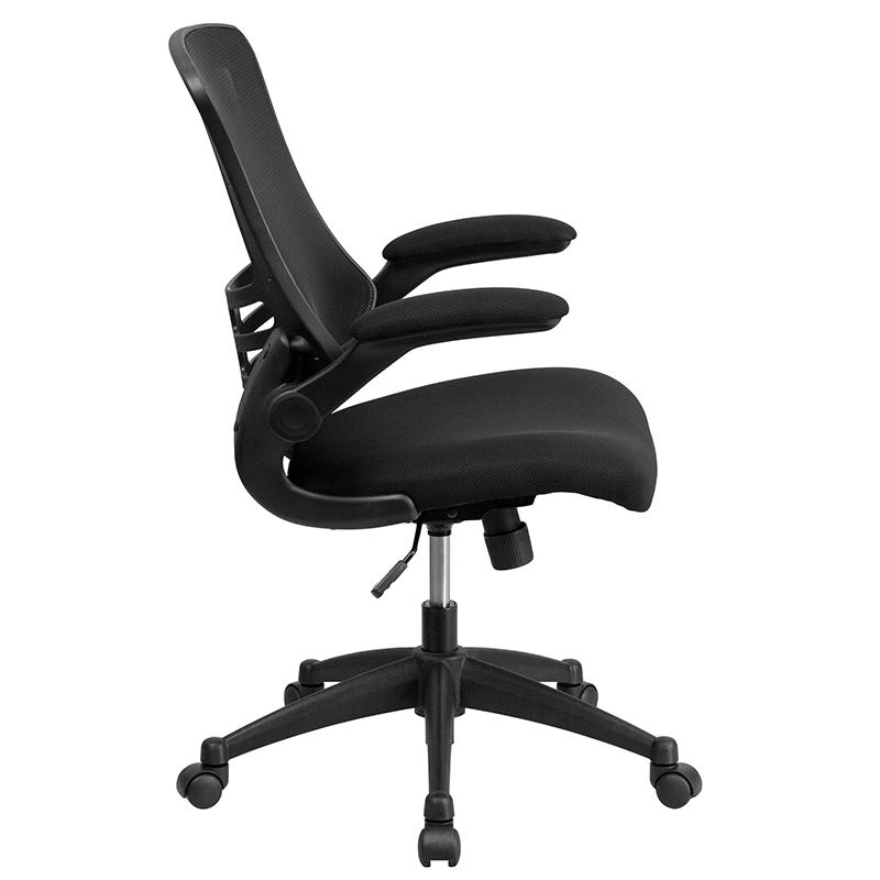 Mid - Back Black Mesh Swivel Ergonomic Task Office Chair with Flip - Up Arms, BIFMA Certified - Mervyns