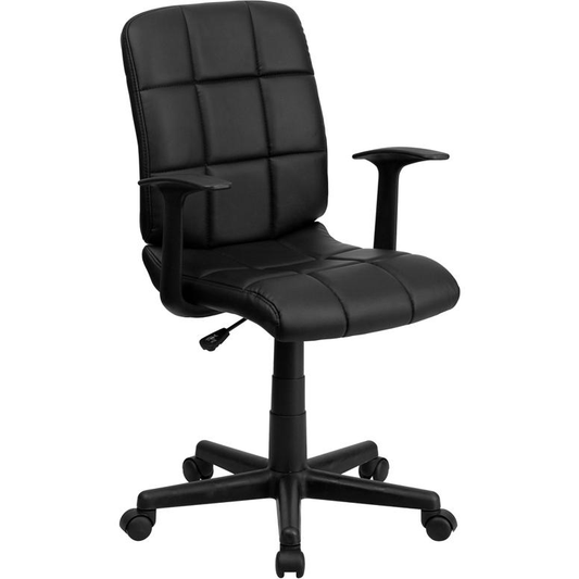 Mid - Back Black Quilted Vinyl Swivel Task Office Chair with Arms - Mervyns