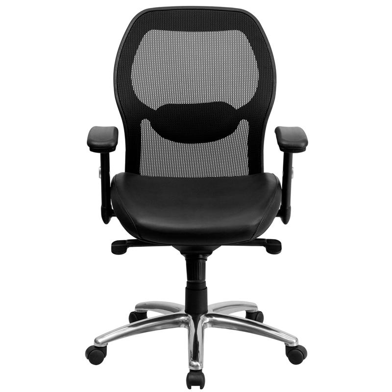 Mid - Back Black Super Mesh Executive Swivel Office Chair with LeatherSoft Seat, Knee Tilt Control and Adjustable Lumbar & Arms - Mervyns