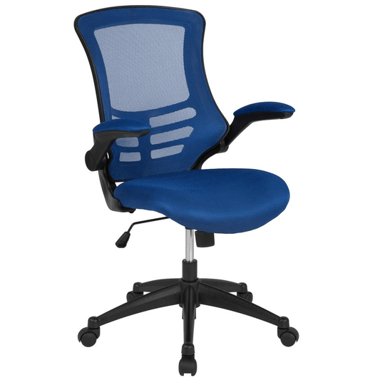 Mid - Back Blue Mesh Swivel Ergonomic Task Office Chair with Flip - Up Arms - Mervyns