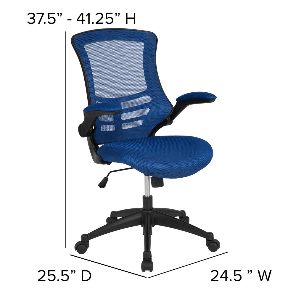 Mid - Back Blue Mesh Swivel Ergonomic Task Office Chair with Flip - Up Arms - Mervyns