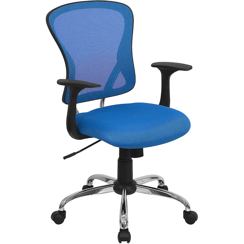 Mid - Back Blue Mesh Swivel Task Office Chair with Chrome Base and Arms - Mervyns