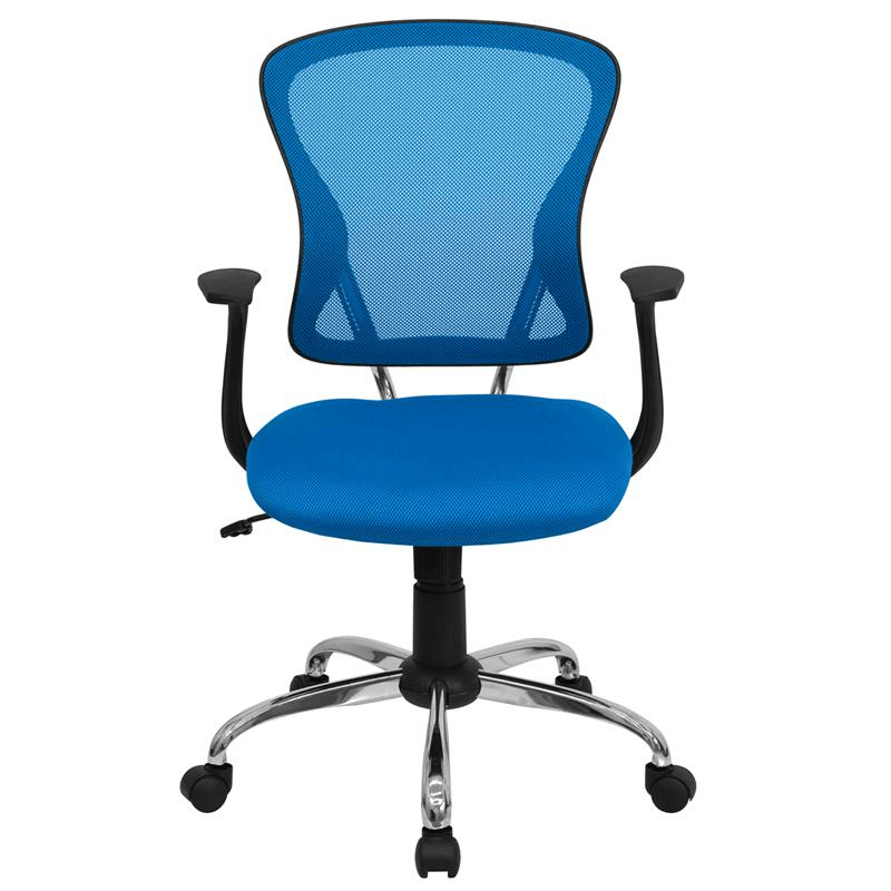 Mid - Back Blue Mesh Swivel Task Office Chair with Chrome Base and Arms - Mervyns