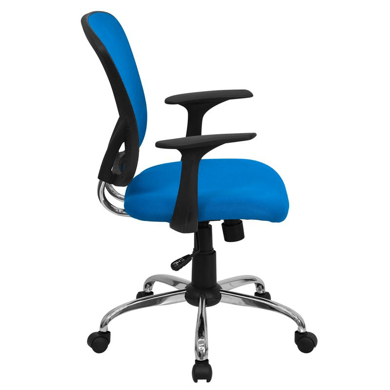 Mid - Back Blue Mesh Swivel Task Office Chair with Chrome Base and Arms - Mervyns