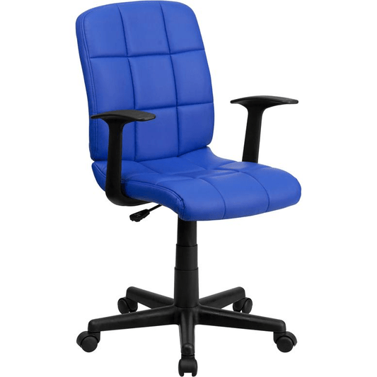 Mid - Back Blue Quilted Vinyl Swivel Task Office Chair with Arms - Mervyns