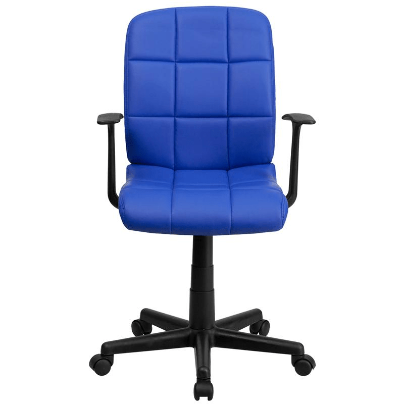 Mid - Back Blue Quilted Vinyl Swivel Task Office Chair with Arms - Mervyns