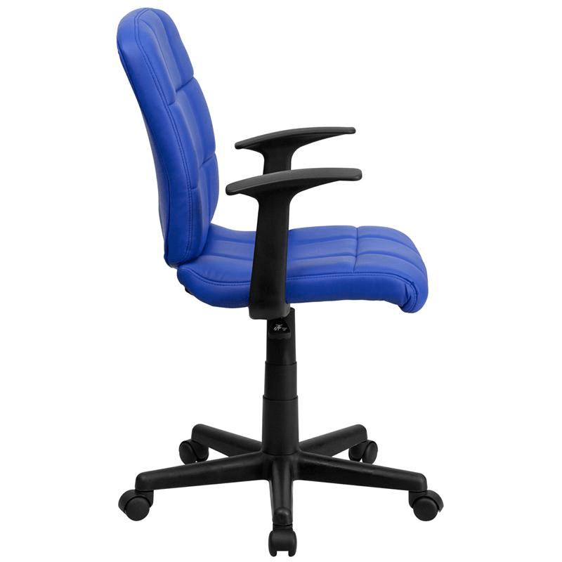 Mid - Back Blue Quilted Vinyl Swivel Task Office Chair with Arms - Mervyns