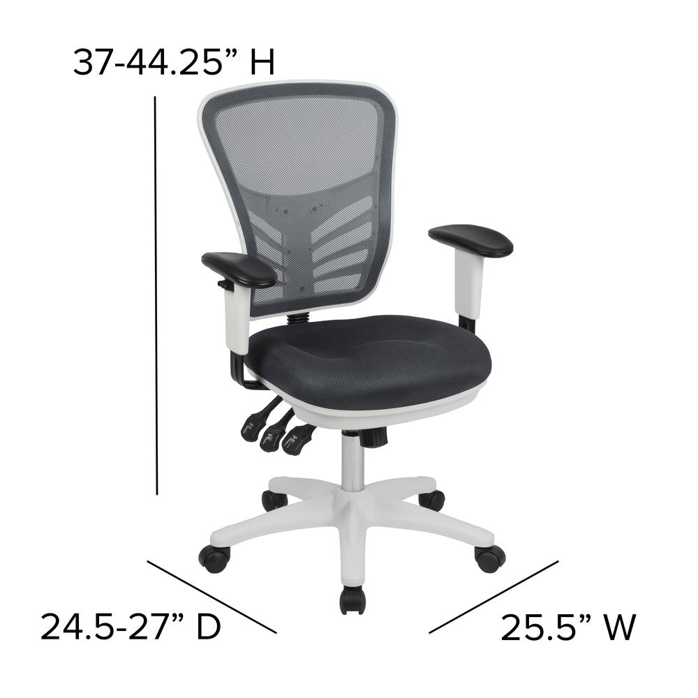 Mid - Back Dark Gray Mesh Multifunction Executive Swivel Ergonomic Office Chair with Adjustable Arms and White Frame - Mervyns