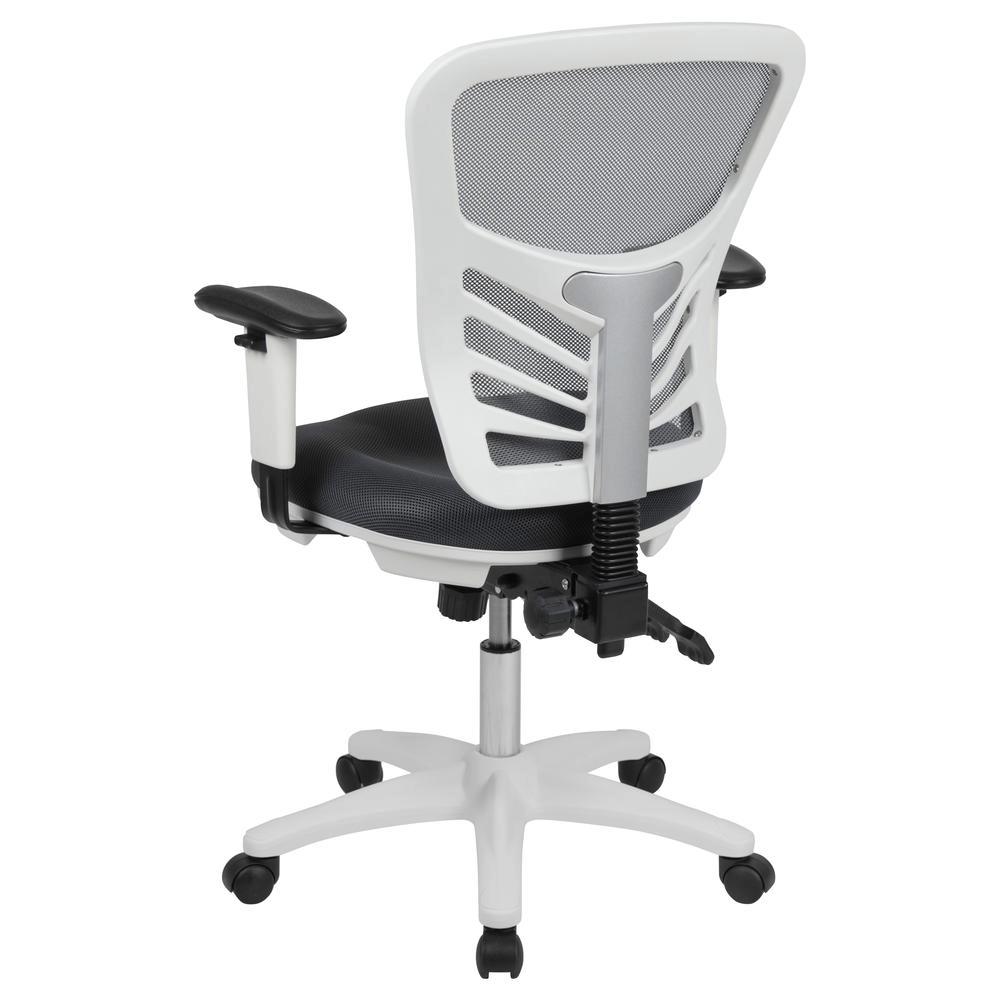 Mid - Back Dark Gray Mesh Multifunction Executive Swivel Ergonomic Office Chair with Adjustable Arms and White Frame - Mervyns