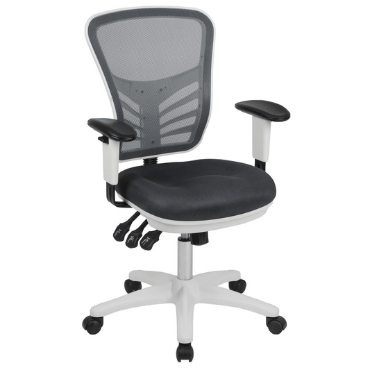 Mid - Back Dark Gray Mesh Multifunction Executive Swivel Ergonomic Office Chair with Adjustable Arms and White Frame - Mervyns