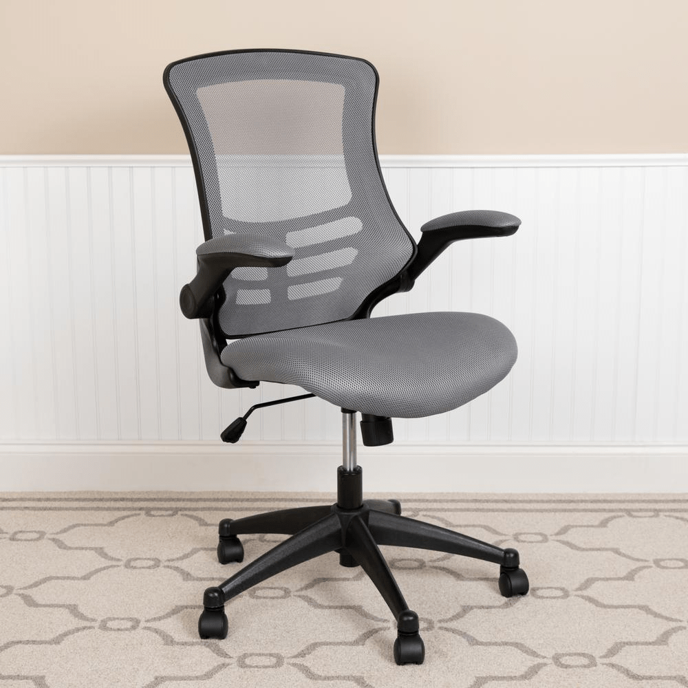 Mid - Back Dark Gray Mesh Swivel Ergonomic Task Office Chair with Flip - Up Arms - Mervyns