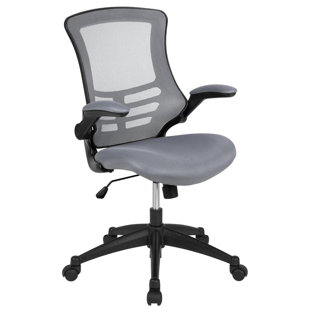 Mid - Back Dark Gray Mesh Swivel Ergonomic Task Office Chair with Flip - Up Arms - Mervyns