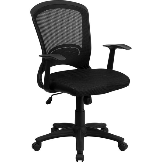 Mid - Back Designer Black Mesh Swivel Task Office Chair with Arms - Mervyns