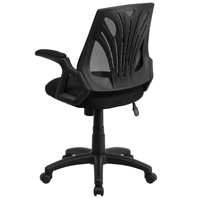 Mid - Back Designer Black Mesh Swivel Task Office Chair with Open Arms - Mervyns