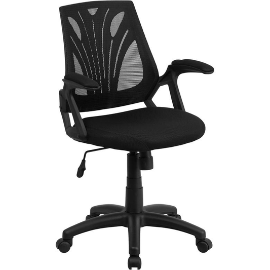 Mid - Back Designer Black Mesh Swivel Task Office Chair with Open Arms - Mervyns