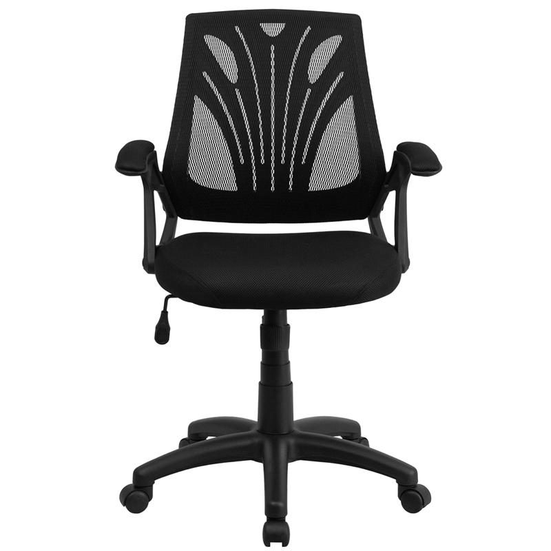 Mid - Back Designer Black Mesh Swivel Task Office Chair with Open Arms - Mervyns