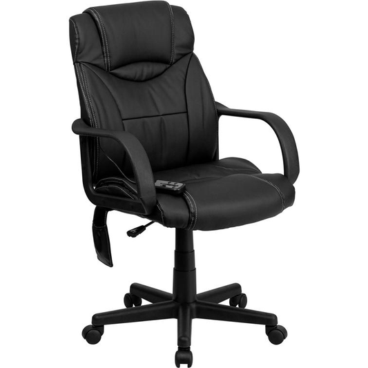 Mid - Back Ergonomic Massaging Black LeatherSoft Executive Swivel Office Chair with Arms - Mervyns