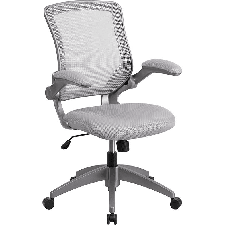 Mid-Back Gray Mesh Swivel Task Office Chair with Gray Frame and Flip-Up Arms - Mervyns