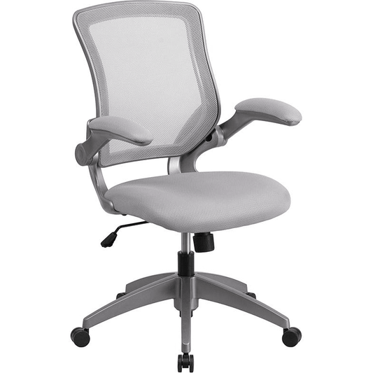 Mid-Back Gray Mesh Swivel Task Office Chair with Gray Frame and Flip-Up Arms - Mervyns