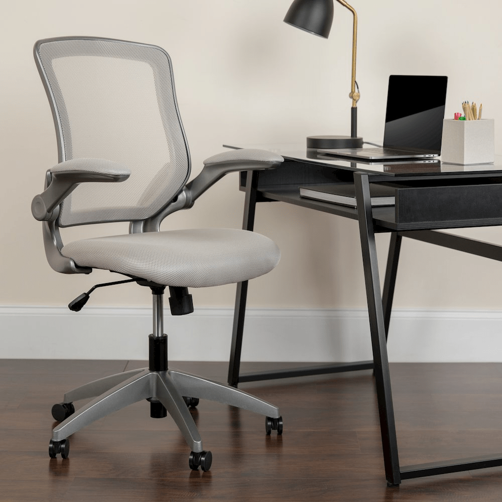 Mid-Back Gray Mesh Swivel Task Office Chair with Gray Frame and Flip-Up Arms - Mervyns