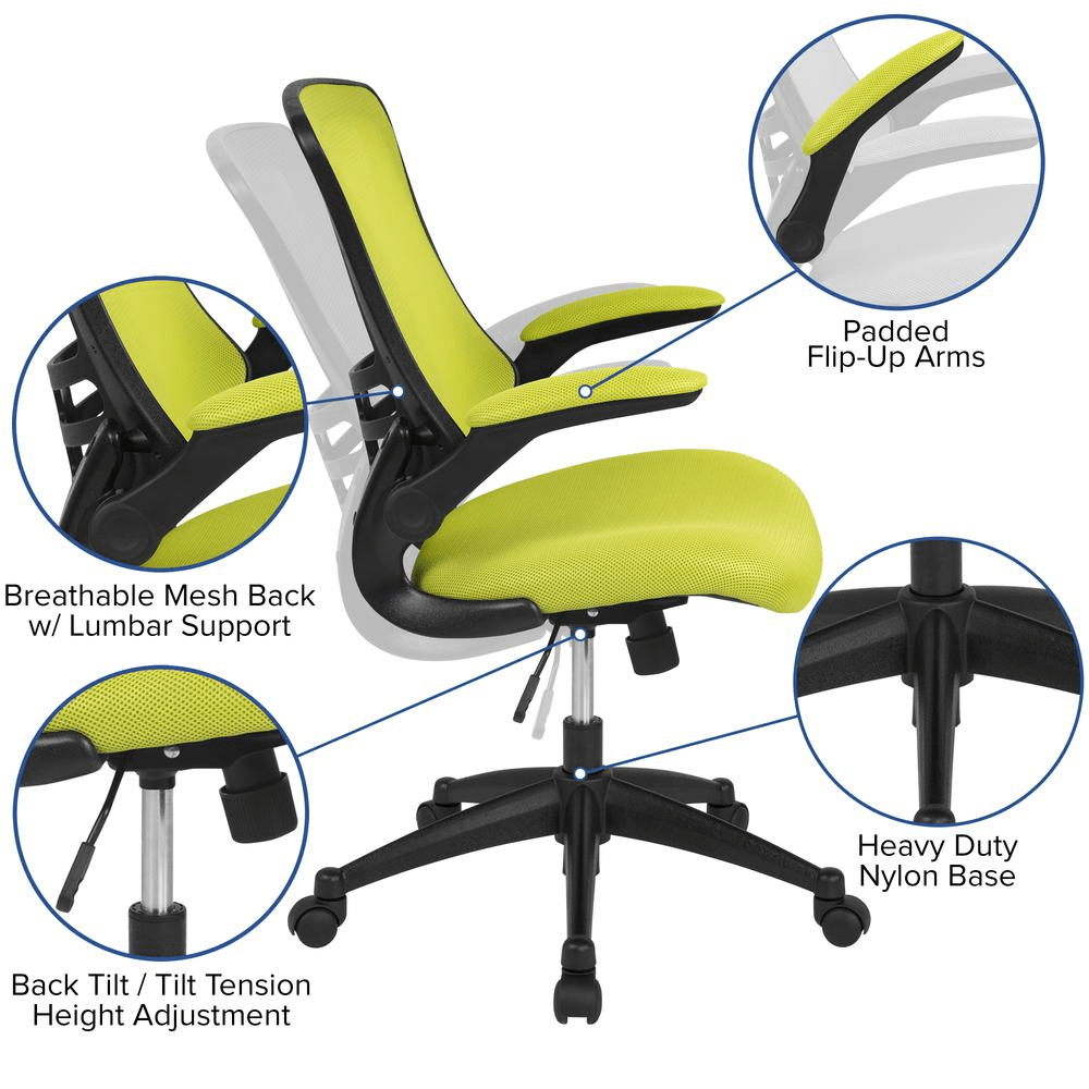 Mid - Back Green Mesh Swivel Ergonomic Task Office Chair with Flip - Up Arms - Mervyns