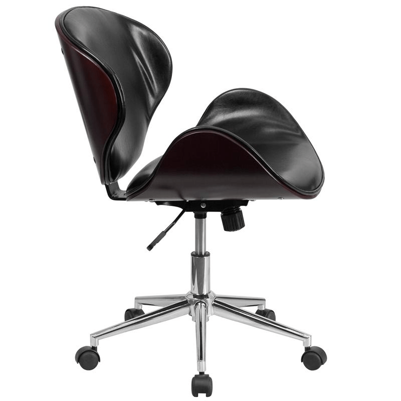 Mid - Back Mahogany Wood Conference Office Chair in Black LeatherSoft - Mervyns