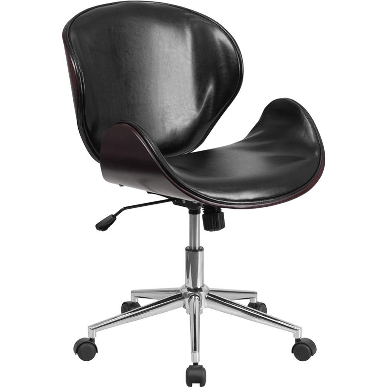 Mid - Back Mahogany Wood Conference Office Chair in Black LeatherSoft - Mervyns