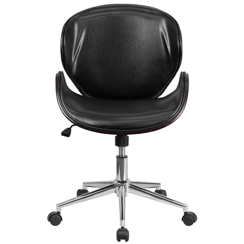 Mid - Back Mahogany Wood Conference Office Chair in Black LeatherSoft - Mervyns