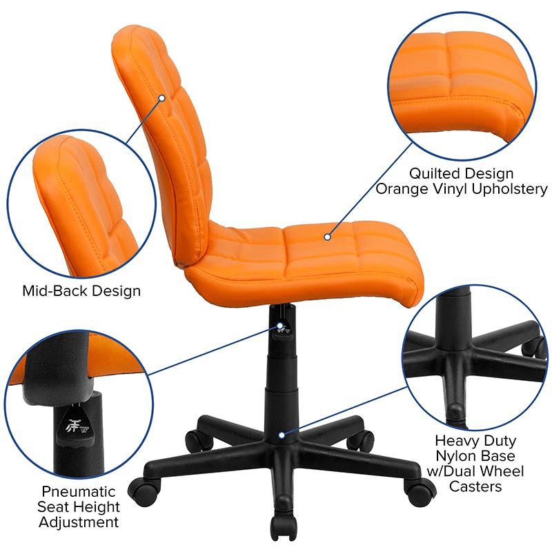 Mid - Back Orange Quilted Vinyl Swivel Task Office Chair - Mervyns