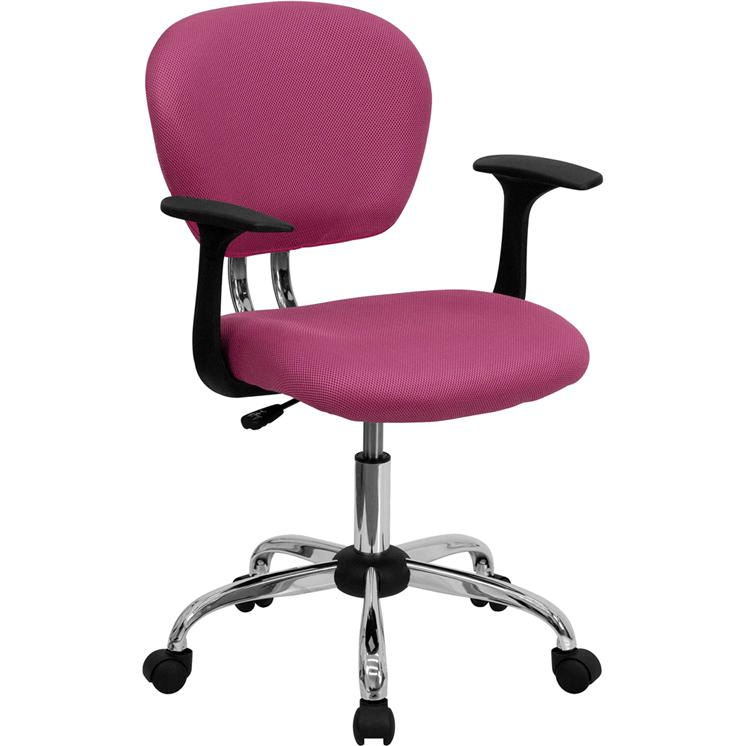 Mid - Back Pink Mesh Padded Swivel Task Office Chair with Chrome Base and Arms - Mervyns