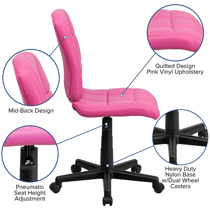 Mid - Back Pink Quilted Vinyl Swivel Task Office Chair - Mervyns