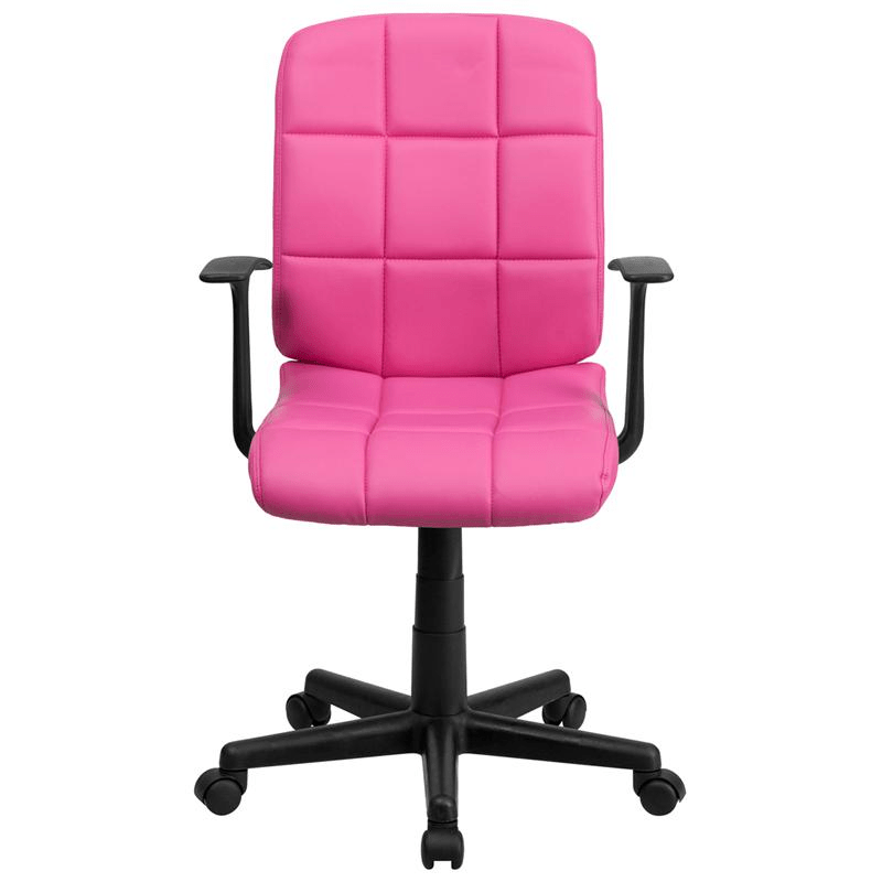 Mid - Back Pink Quilted Vinyl Swivel Task Office Chair with Arms - Mervyns