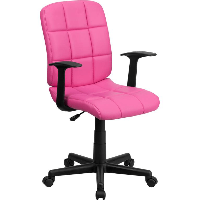 Mid - Back Pink Quilted Vinyl Swivel Task Office Chair with Arms - Mervyns