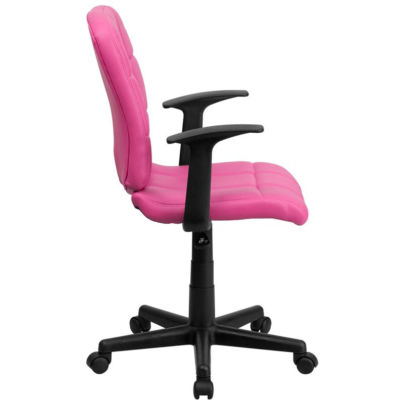 Mid - Back Pink Quilted Vinyl Swivel Task Office Chair with Arms - Mervyns