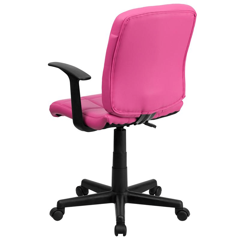 Mid - Back Pink Quilted Vinyl Swivel Task Office Chair with Arms - Mervyns