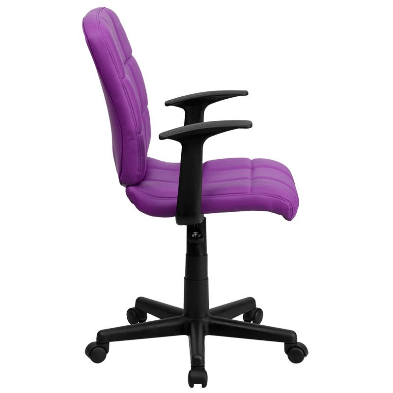 Mid - Back Purple Quilted Vinyl Swivel Task Office Chair with Arms - Mervyns