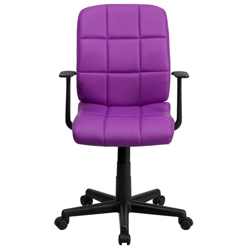 Mid - Back Purple Quilted Vinyl Swivel Task Office Chair with Arms - Mervyns