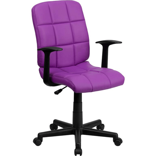 Mid - Back Purple Quilted Vinyl Swivel Task Office Chair with Arms - Mervyns